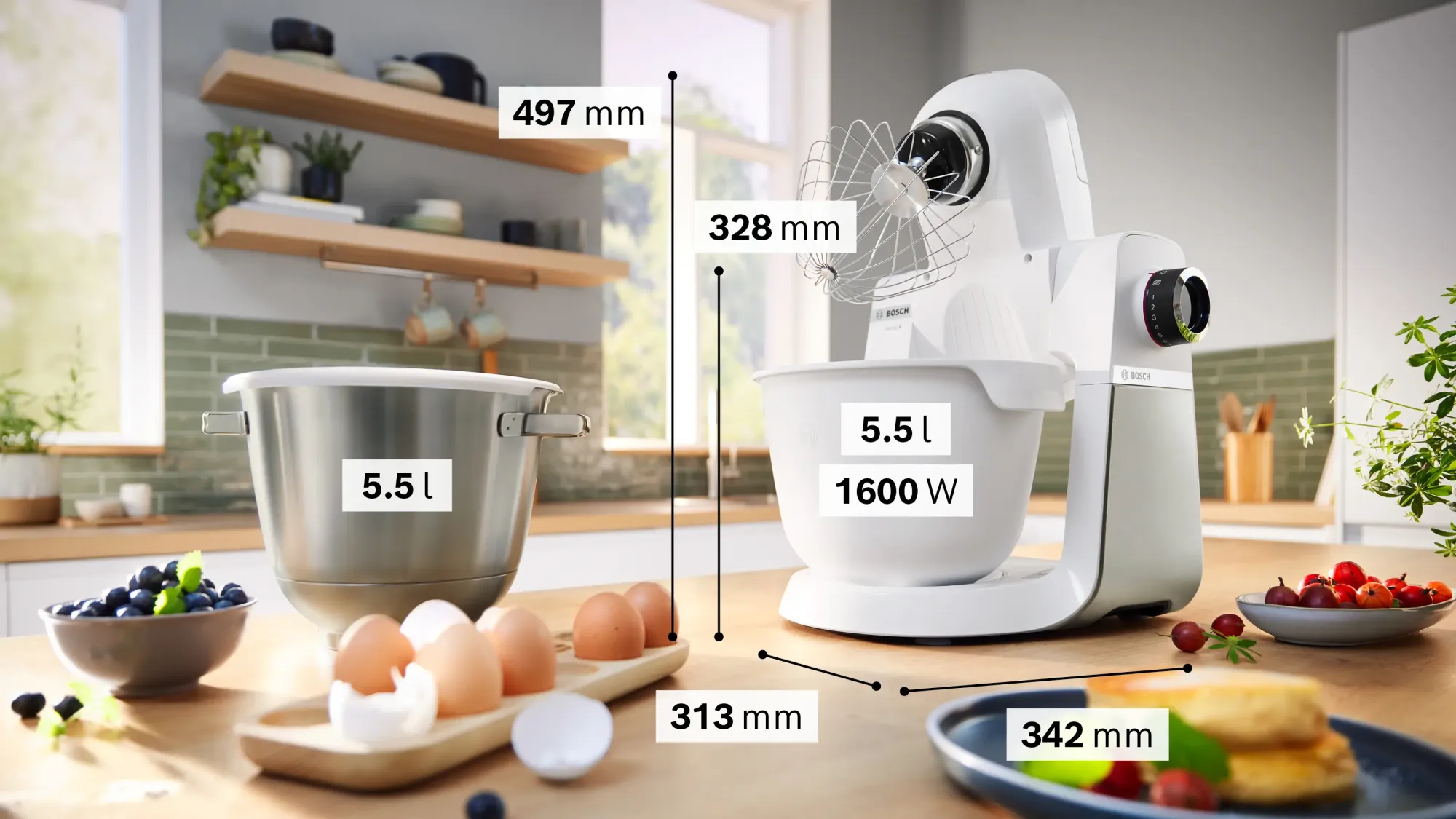 Série 6 Robot pâtissier 1600 W Blanc, Inox brossé MUMS6EW18