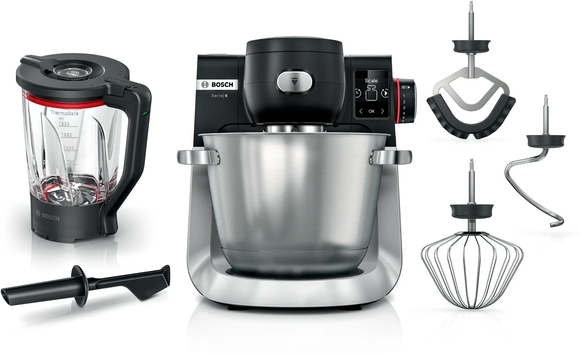 Série 6 Robot pâtissier avec balance 1600 W Noir, Inox brossé MUMS6ZS17