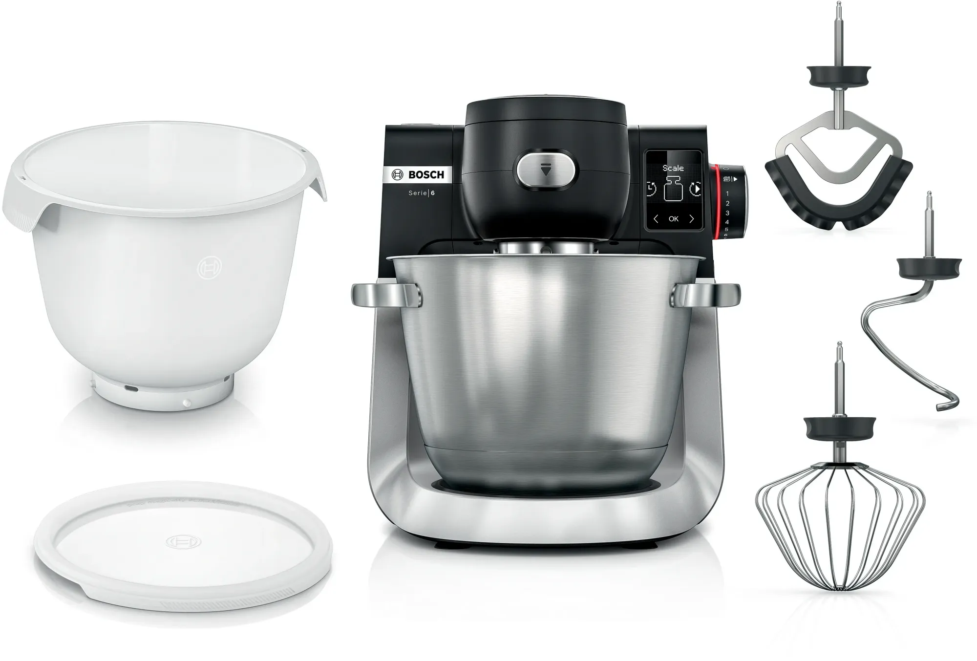 Série 6 Robot pâtissier avec balance 1600 W Noir, Inox brossé MUMS6ZS18