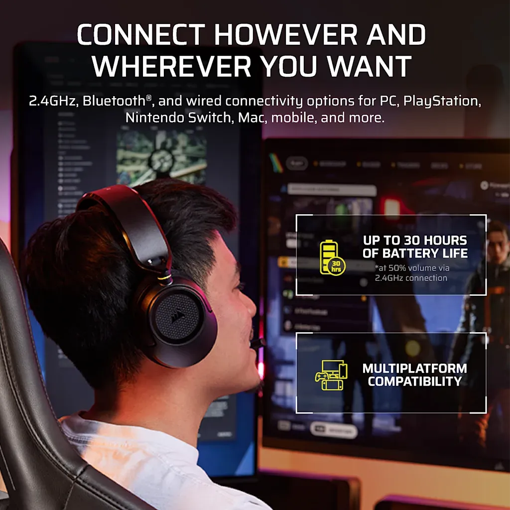 Casque gaming HS35 v3 sans fil, carbone