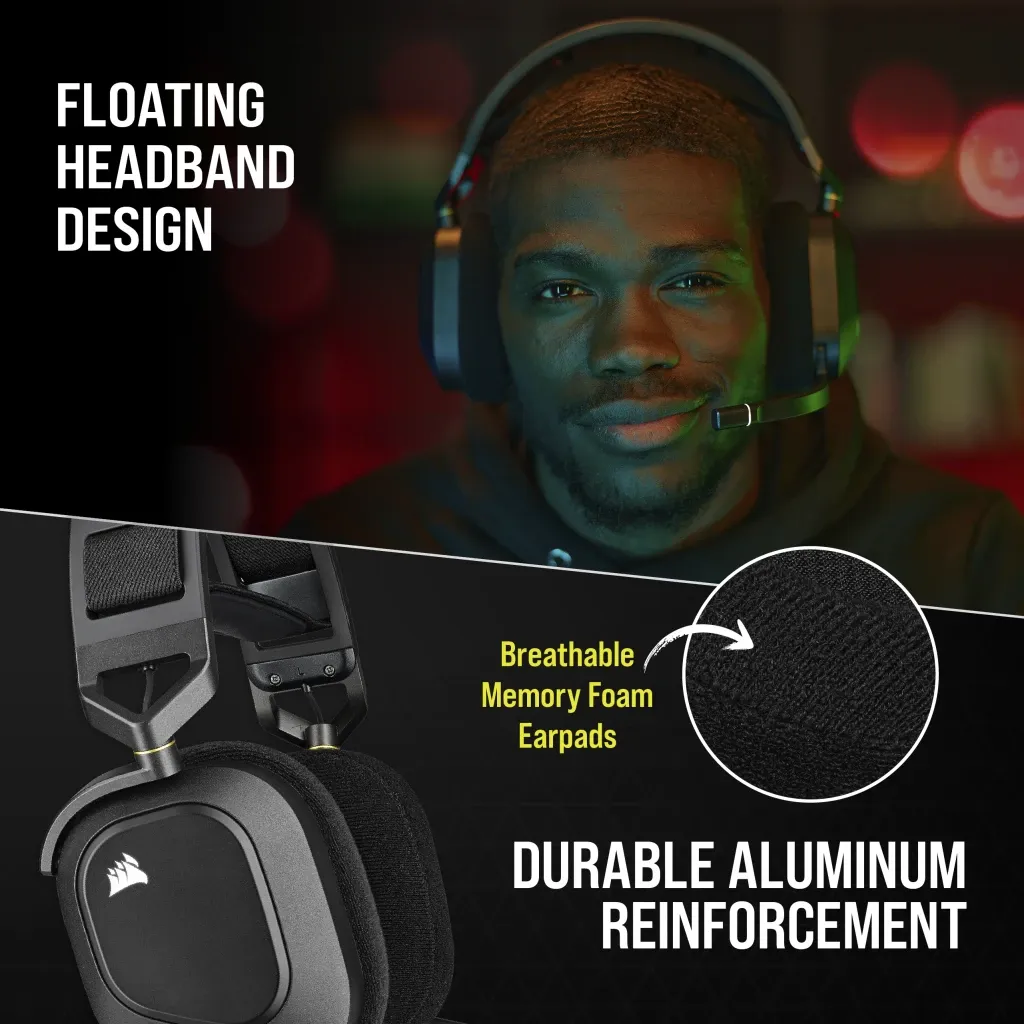 Casque gaming premium HS80 RGB WIRELESS avec audio spatial, carbone