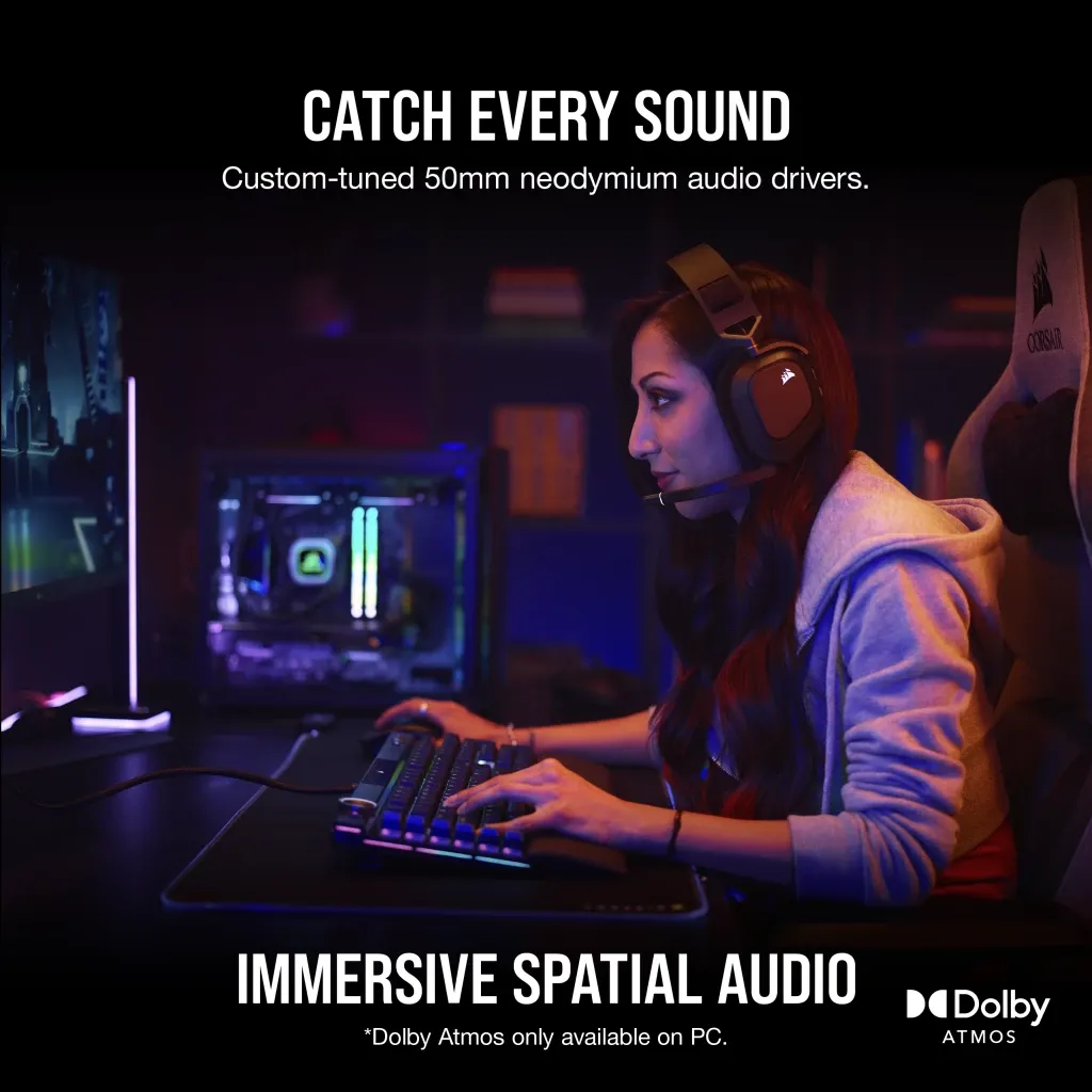 Casque gaming premium HS80 RGB WIRELESS avec audio spatial, carbone