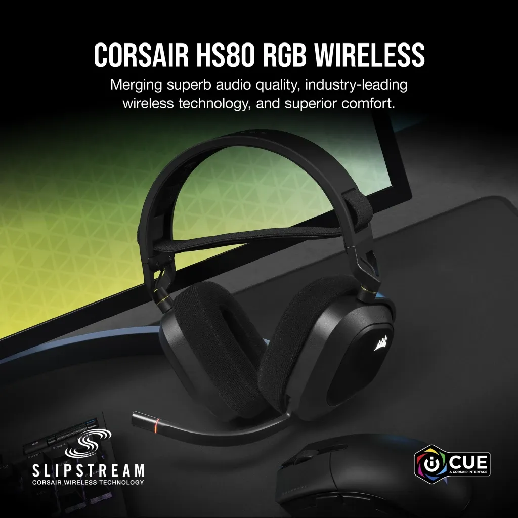 Casque gaming premium HS80 RGB WIRELESS avec audio spatial, carbone