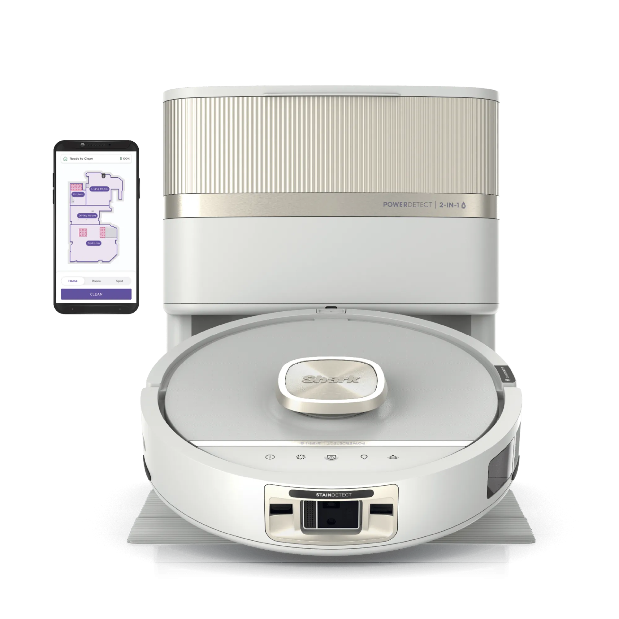 Shark PowerDetect Luxe UV Reveal, robot aspirateur et nettoyeur 2-en-1 Ivoire