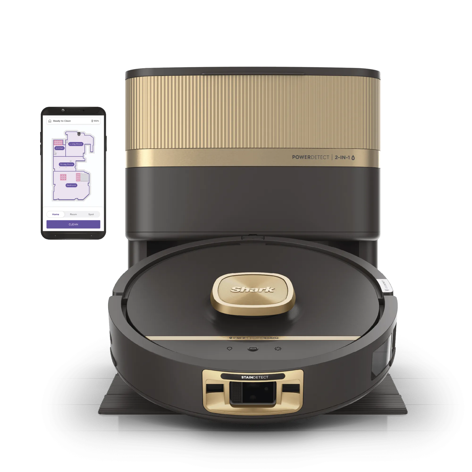 Shark PowerDetect Luxe UV Reveal, robot aspirateur et nettoyeur 2-en-1 Marron
