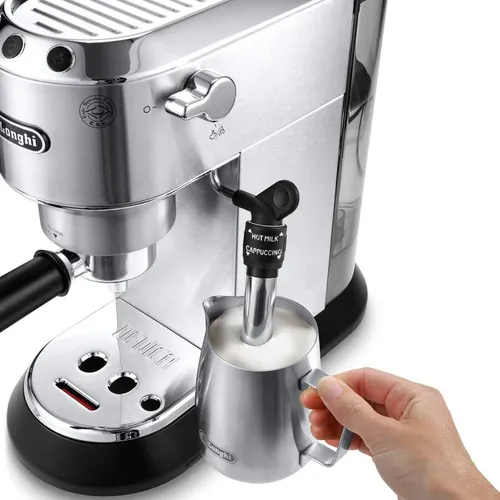De’Longhi Dedica Style Dedica - Macchina da Caffè Manuale Espresso e Cappuccino, Polvere e Cialde ESE,1.1L, Argento (EC685.M)